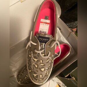 Sperry Women's Gray and White Leopard Loafers